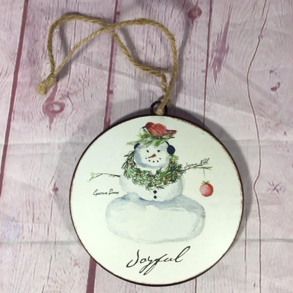 Joyful Noël Snowman Holiday Ornament by Cynthia Dunn